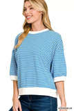 Zenana Striped Contrast Trim Banded Bottom Top - Trendsi - Flyclothing LLC