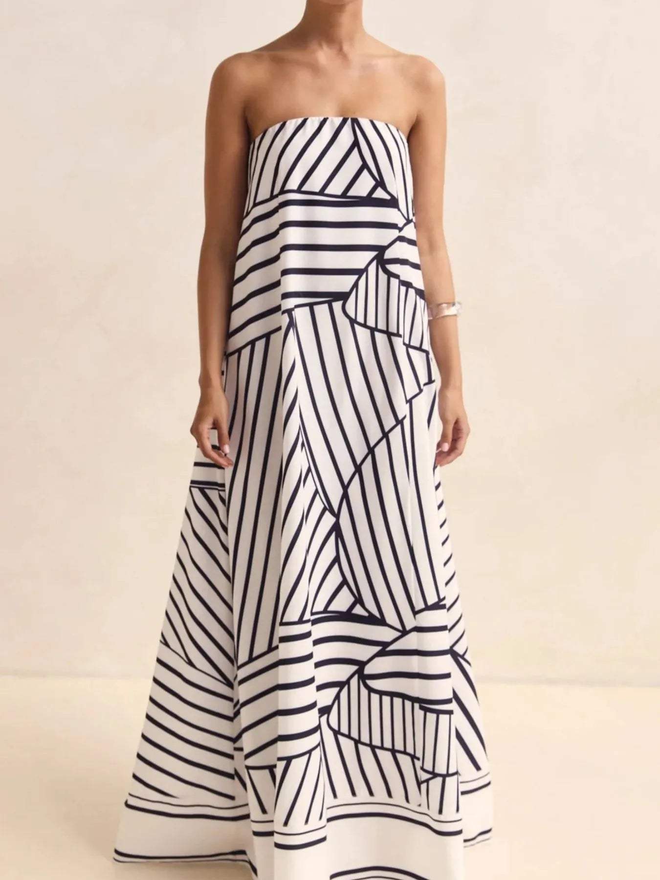 Smocked Printed Tube Maxi Dress - Trendsi - Flyclothing LLC