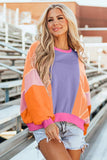 Color Block Round Neck Long Sleeve Top - Trendsi - Flyclothing LLC