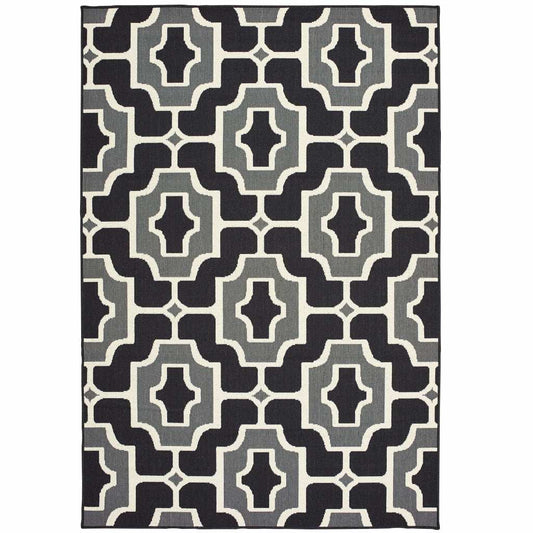 7' X 10' Black and Gray Geometric Stain Resistant Indoor Outdoor Area Rug - Homeroots - Flyclothing LLC