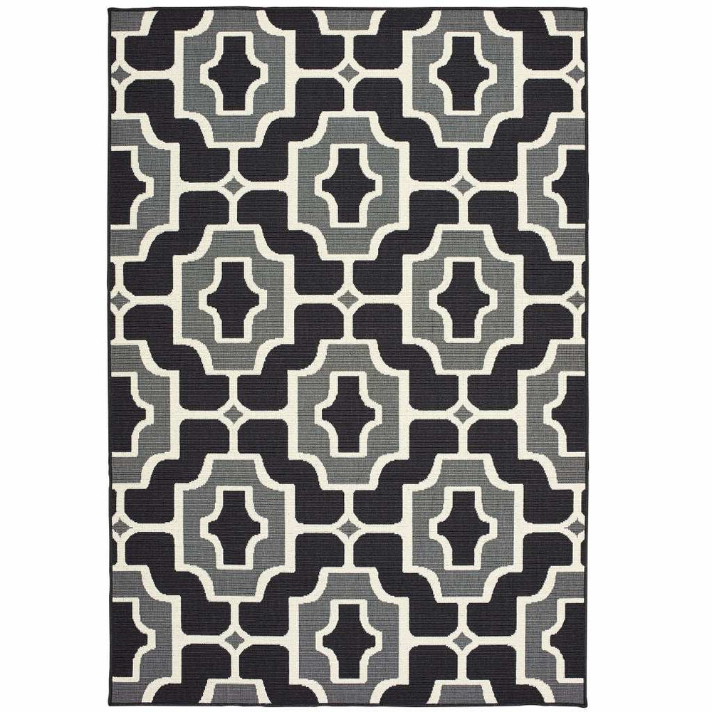 8' X 11' Black and Gray Geometric Stain Resistant Indoor Outdoor Area Rug - Homeroots - Flyclothing LLC