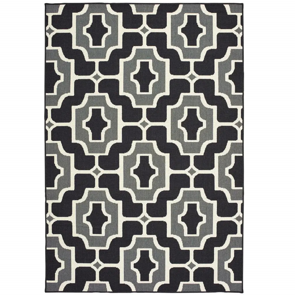 9' X 13' Black and Gray Geometric Stain Resistant Indoor Outdoor Area Rug - Homeroots - Flyclothing LLC