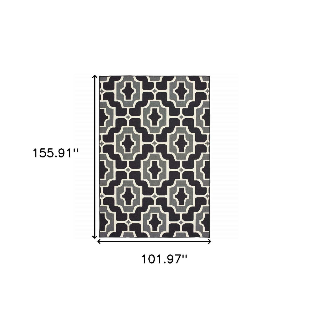9' X 13' Black and Gray Geometric Stain Resistant Indoor Outdoor Area Rug - Homeroots - Flyclothing LLC