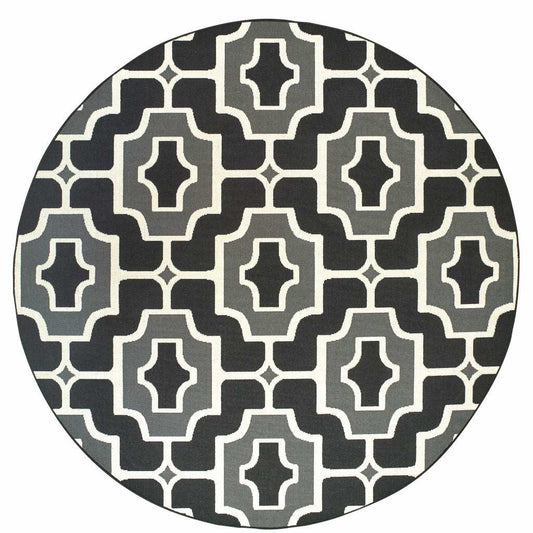 8' X 8' Black and Gray Round Geometric Stain Resistant Indoor Outdoor Area Rug - Homeroots - Flyclothing LLC
