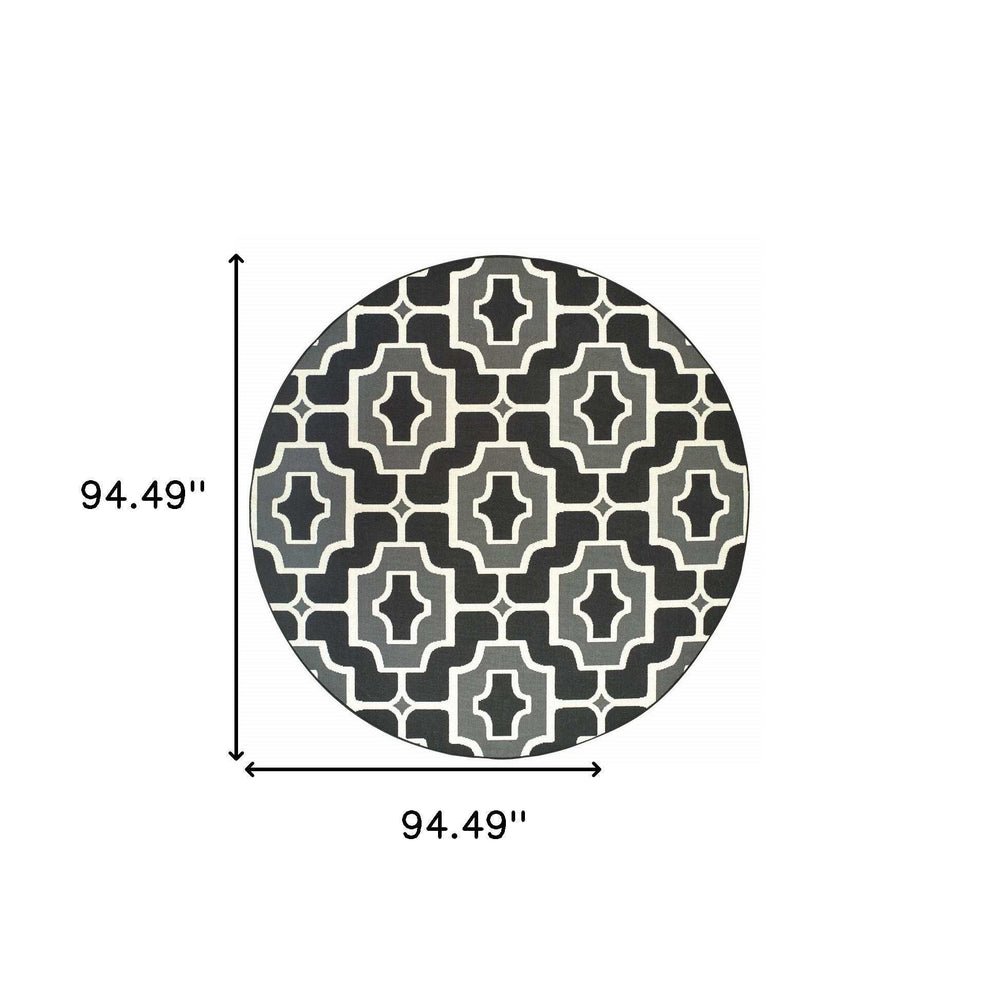 8' X 8' Black and Gray Round Geometric Stain Resistant Indoor Outdoor Area Rug - Homeroots - Flyclothing LLC