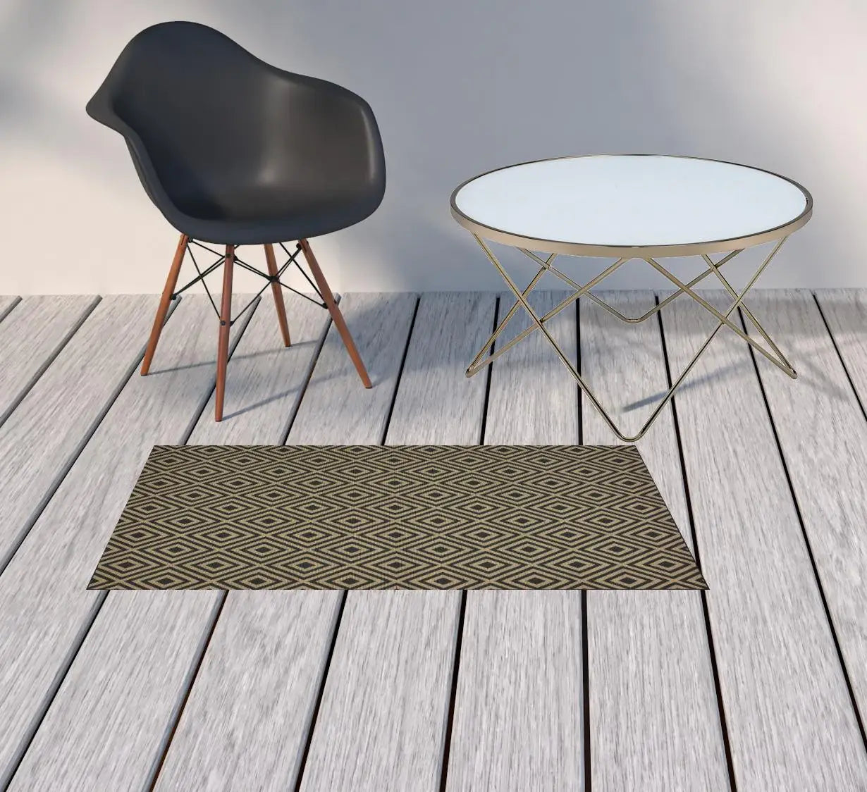 2' X 4' Black and Tan Geometric Stain Resistant Indoor Outdoor Area Rug - Homeroots - Flyclothing LLC