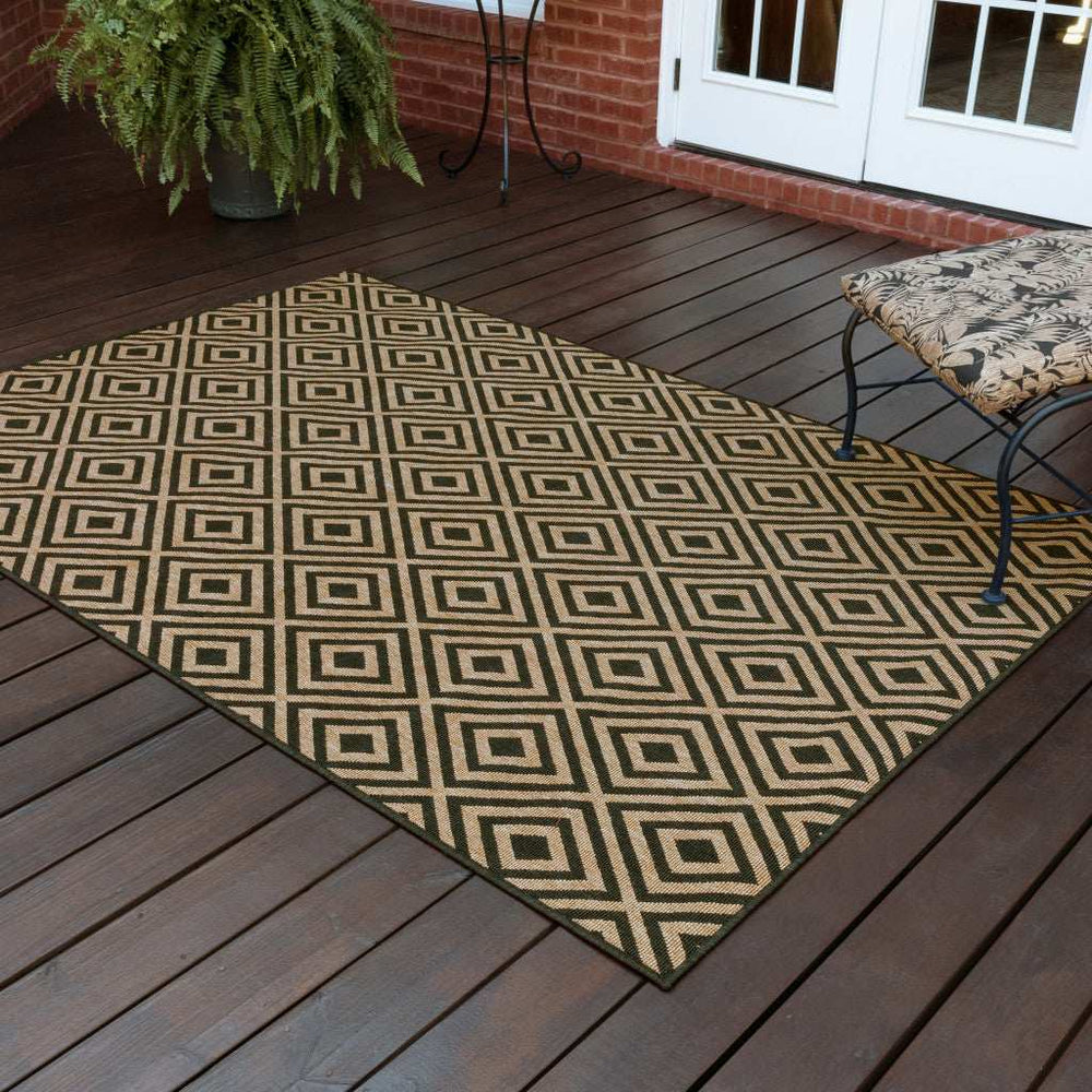 2' X 4' Black and Tan Geometric Stain Resistant Indoor Outdoor Area Rug - Homeroots - Flyclothing LLC