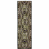 2' X 8' Black and Tan Geometric Stain Resistant Indoor Outdoor Area Rug - Homeroots - Flyclothing LLC