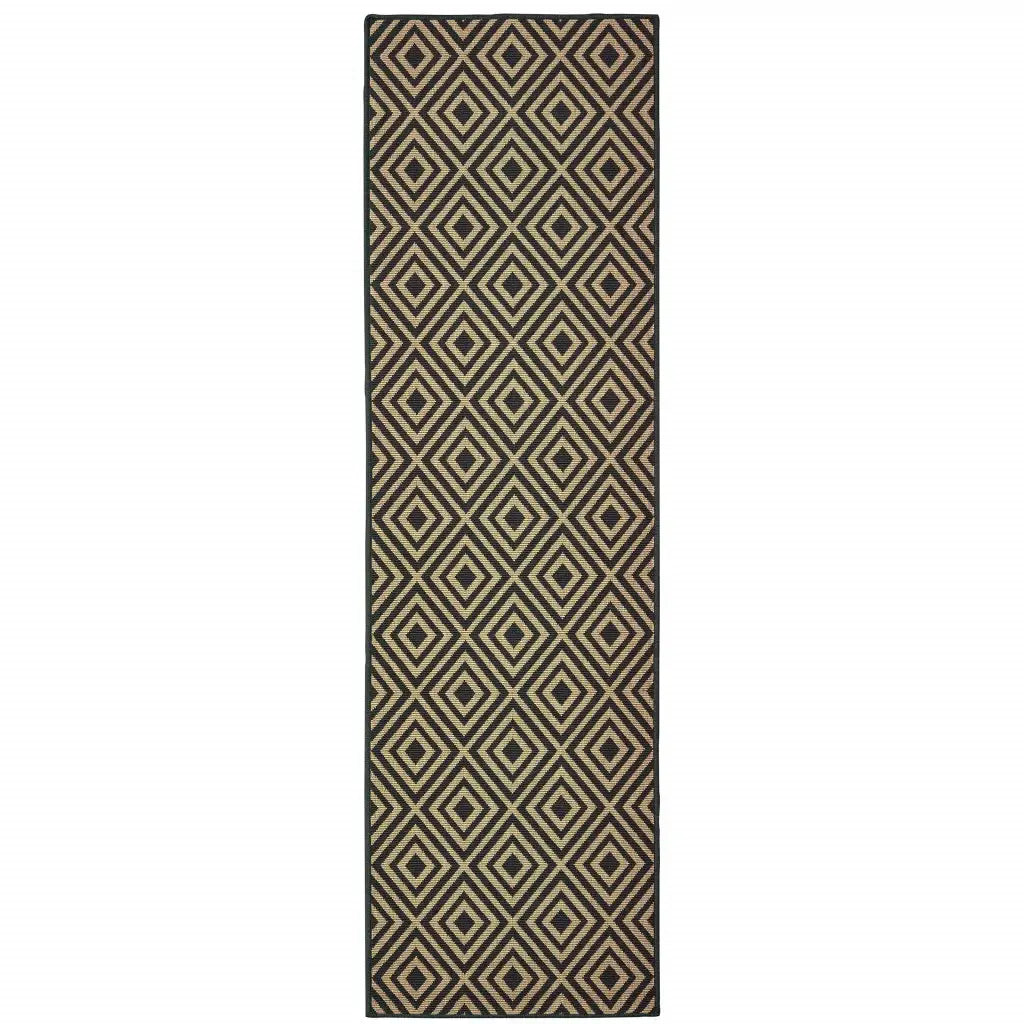 2' X 8' Black and Tan Geometric Stain Resistant Indoor Outdoor Area Rug - Homeroots - Flyclothing LLC