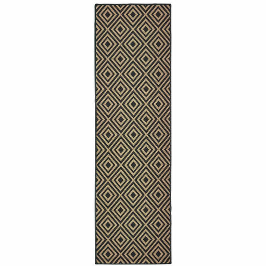 2' X 8' Black and Tan Geometric Stain Resistant Indoor Outdoor Area Rug - Homeroots - Flyclothing LLC