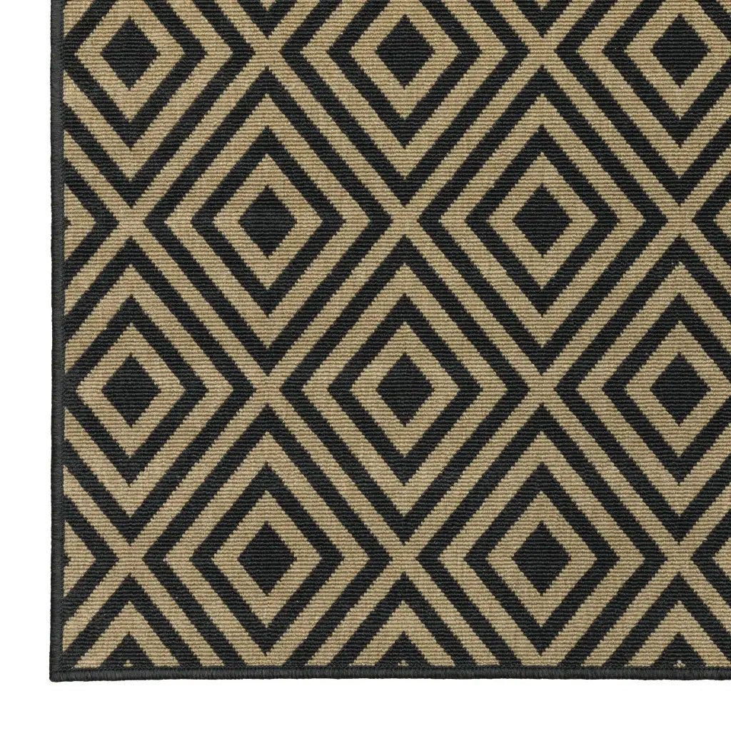 2' X 8' Black and Tan Geometric Stain Resistant Indoor Outdoor Area Rug - Homeroots - Flyclothing LLC