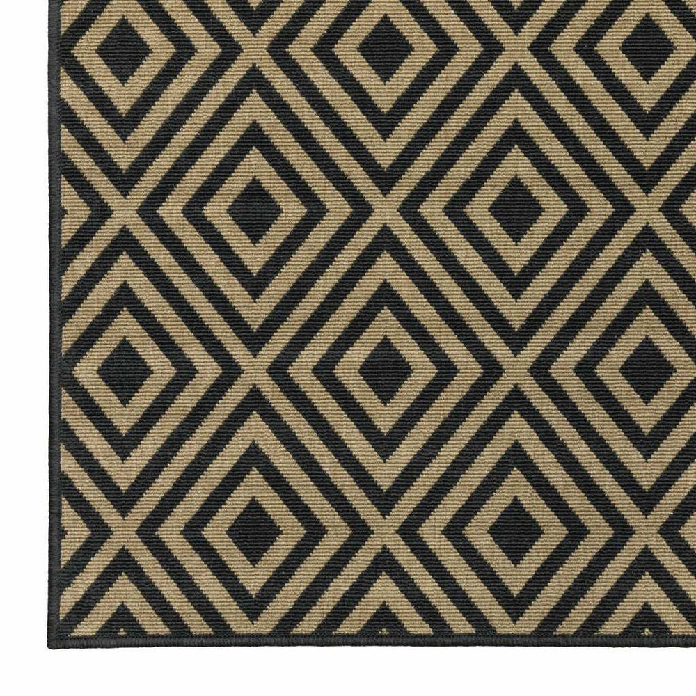 2' X 8' Black and Tan Geometric Stain Resistant Indoor Outdoor Area Rug - Homeroots - Flyclothing LLC