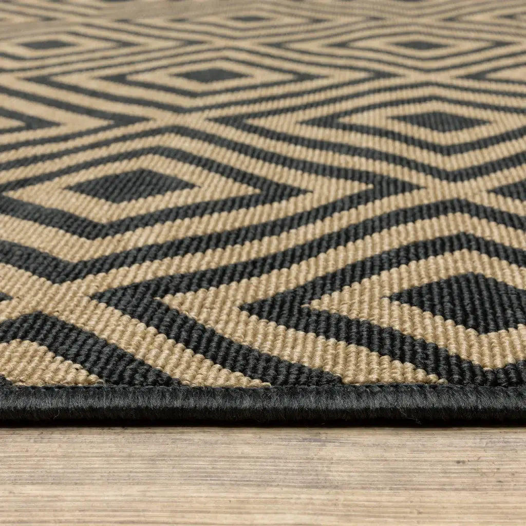2' X 4' Black and Tan Geometric Stain Resistant Indoor Outdoor Area Rug - Homeroots - Flyclothing LLC