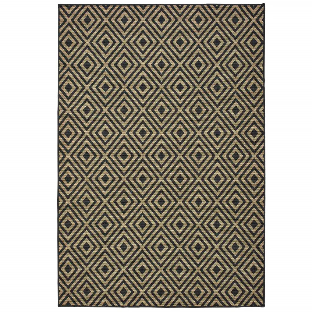 4' X 6' Black and Tan Geometric Stain Resistant Indoor Outdoor Area Rug - Homeroots - Flyclothing LLC