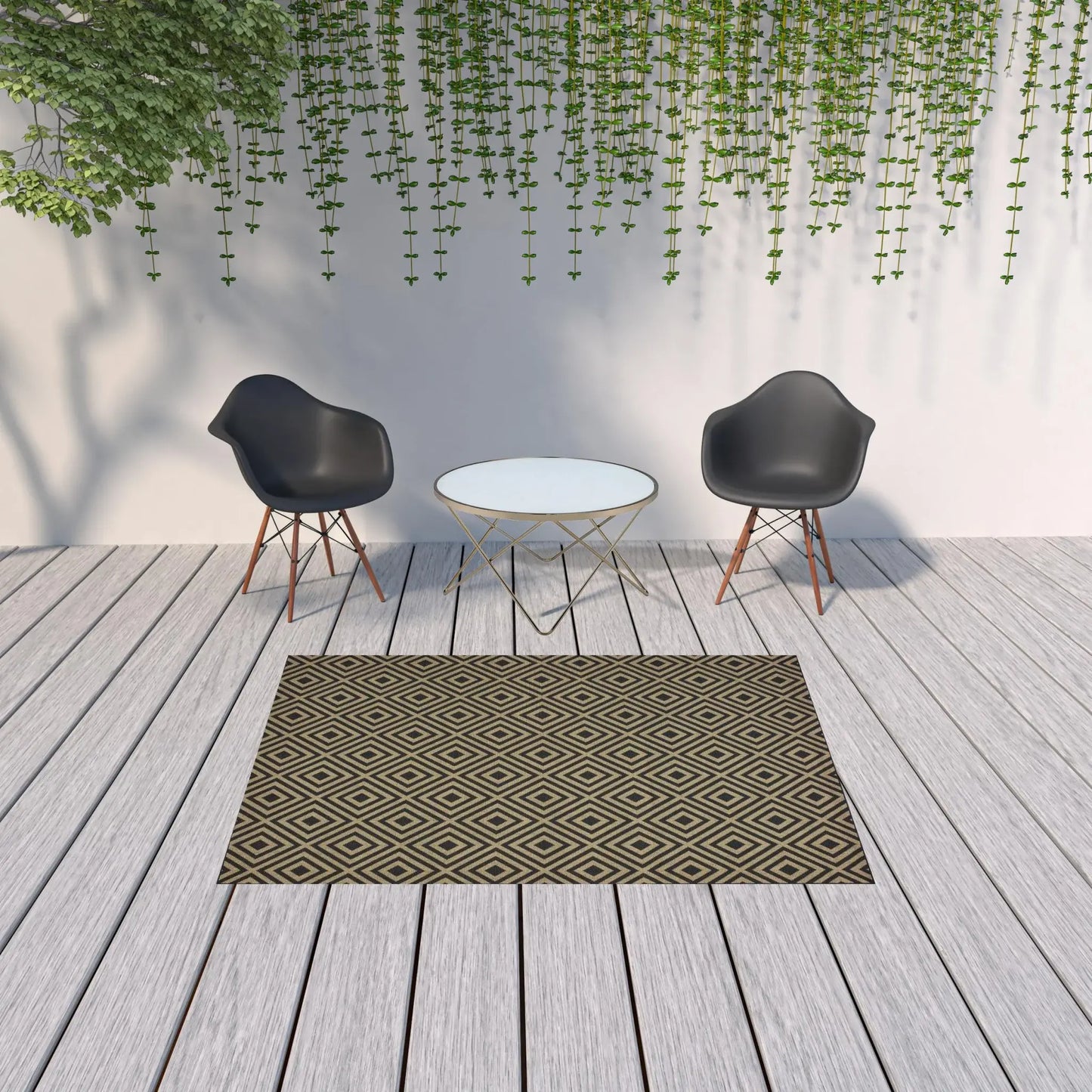 5' X 8' Black and Tan Geometric Stain Resistant Indoor Outdoor Area Rug - Homeroots - Flyclothing LLC