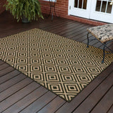 9' X 13' Black and Tan Geometric Stain Resistant Indoor Outdoor Area Rug - Homeroots - Flyclothing LLC