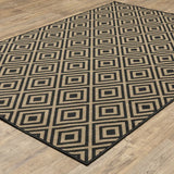 9' X 13' Black and Tan Geometric Stain Resistant Indoor Outdoor Area Rug - Homeroots - Flyclothing LLC