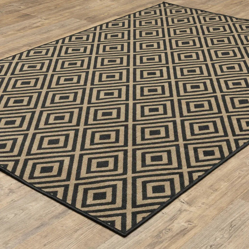 9' X 13' Black and Tan Geometric Stain Resistant Indoor Outdoor Area Rug - Homeroots - Flyclothing LLC