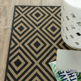 9' X 13' Black and Tan Geometric Stain Resistant Indoor Outdoor Area Rug - Homeroots - Flyclothing LLC