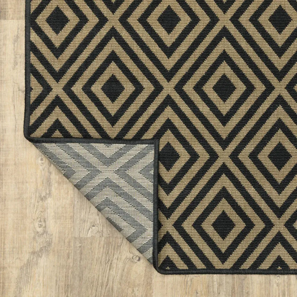 9' X 13' Black and Tan Geometric Stain Resistant Indoor Outdoor Area Rug - Homeroots - Flyclothing LLC