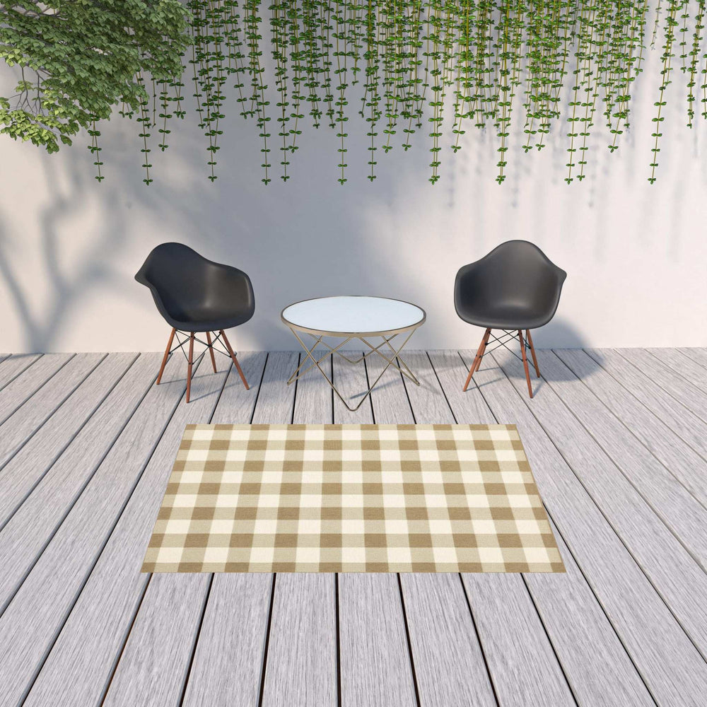 5' X 8' Gray and Ivory Geometric Stain Resistant Indoor Outdoor Area Rug - Homeroots - Flyclothing LLC