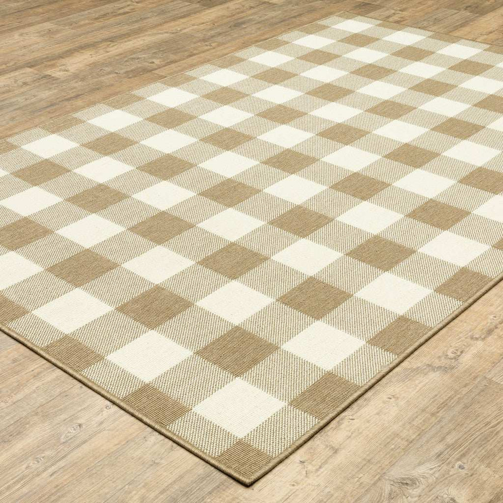 8' X 11' Gray and Ivory Geometric Stain Resistant Indoor Outdoor Area Rug - Homeroots - Flyclothing LLC