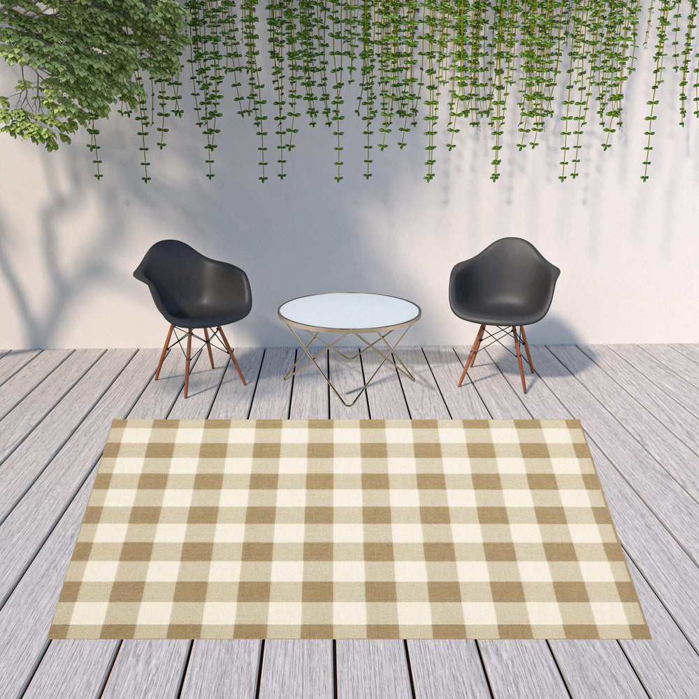 8' X 11' Gray and Ivory Geometric Stain Resistant Indoor Outdoor Area Rug - Homeroots - Flyclothing LLC