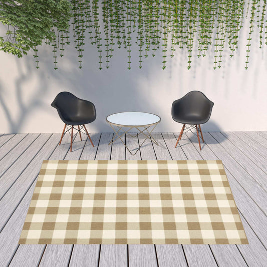 8' X 11' Gray and Ivory Geometric Stain Resistant Indoor Outdoor Area Rug - Homeroots - Flyclothing LLC