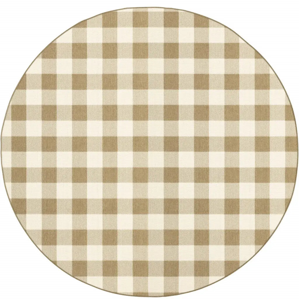 8' X 8' Gray and Ivory Round Geometric Stain Resistant Indoor Outdoor Area Rug - Homeroots - Flyclothing LLC