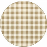 8' X 8' Gray and Ivory Round Geometric Stain Resistant Indoor Outdoor Area Rug - Homeroots - Flyclothing LLC