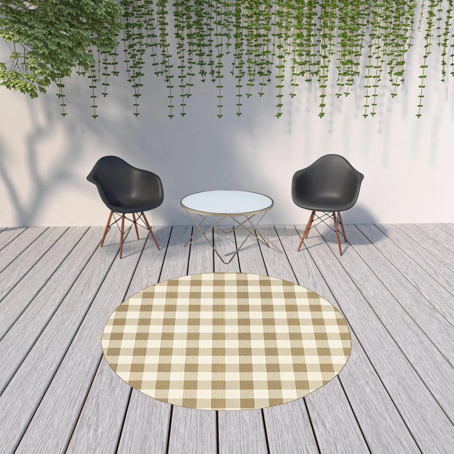 8' X 8' Gray and Ivory Round Geometric Stain Resistant Indoor Outdoor Area Rug - Homeroots - Flyclothing LLC