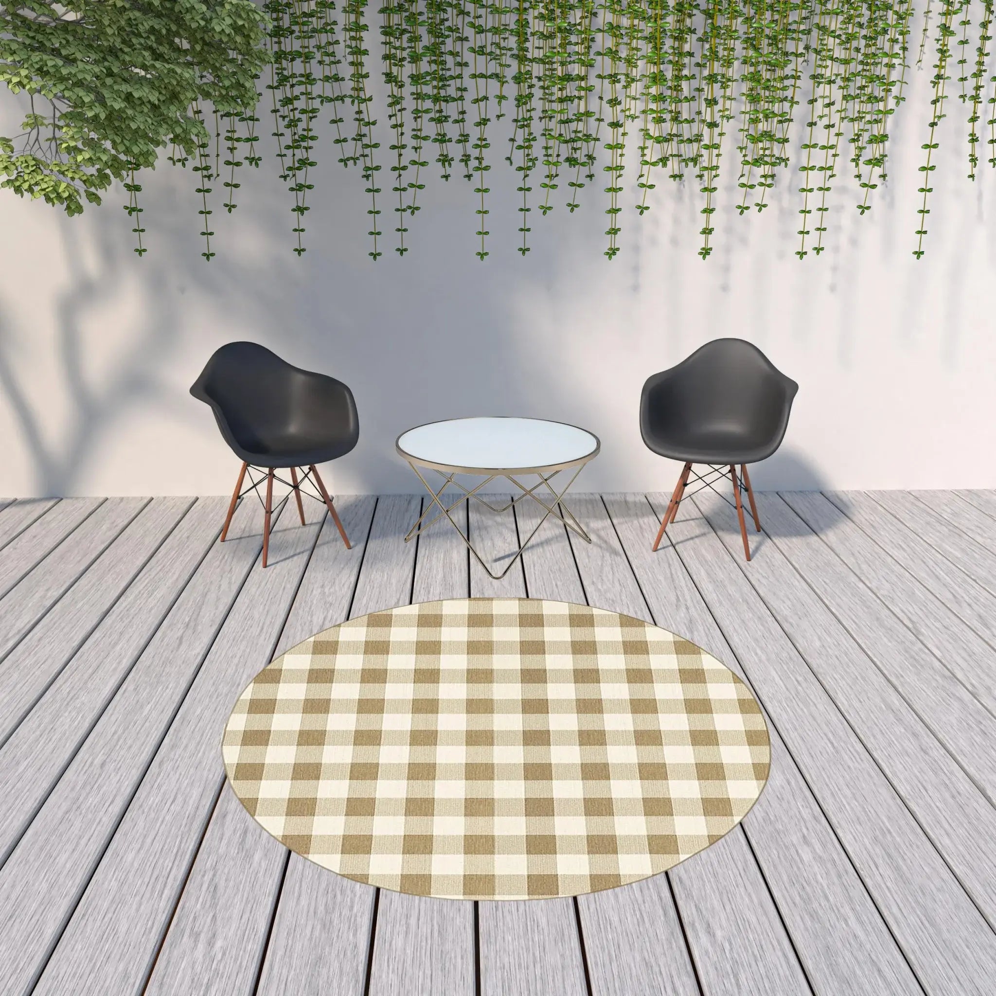 8' X 8' Gray and Ivory Round Geometric Stain Resistant Indoor Outdoor Area Rug - Homeroots - Flyclothing LLC