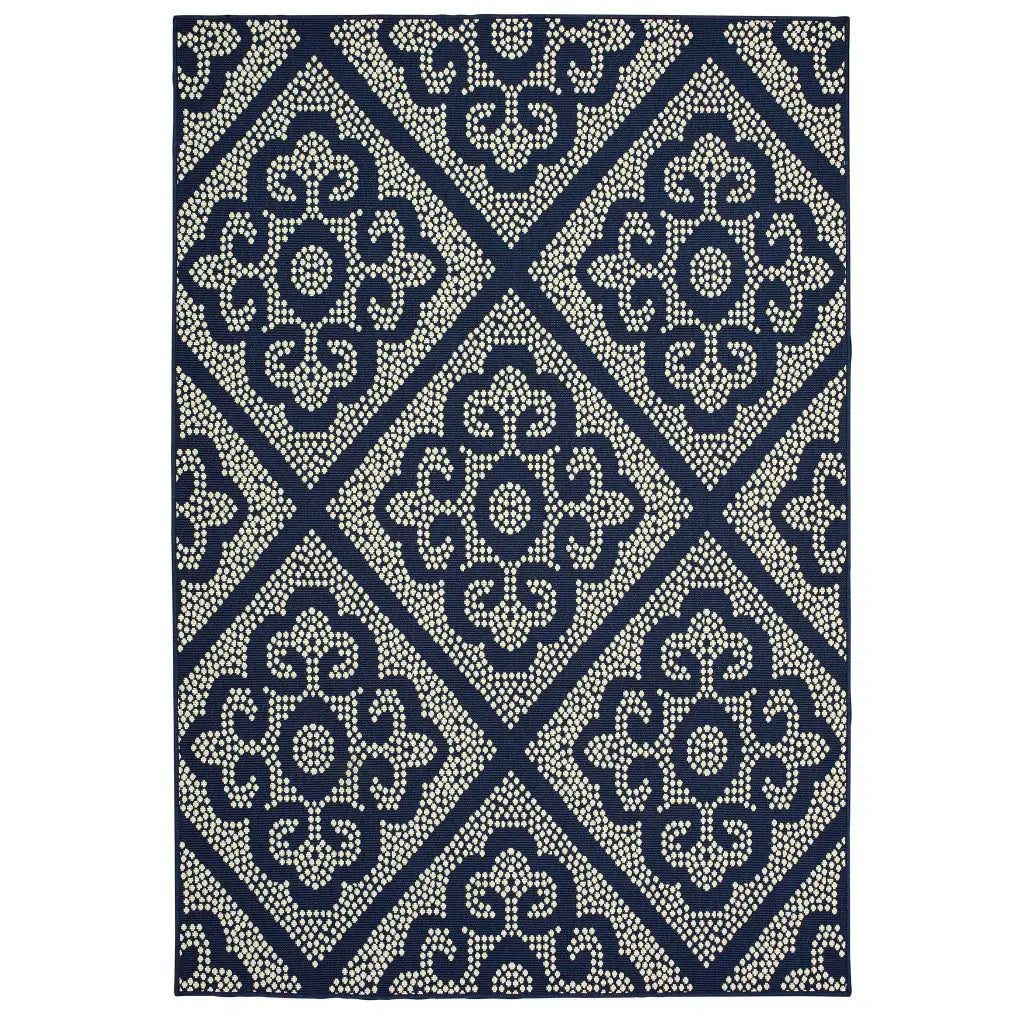 2' X 4' Blue and Ivory Geometric Stain Resistant Indoor Outdoor Area Rug - Homeroots - Flyclothing LLC
