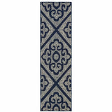 2' X 8' Blue and Ivory Geometric Stain Resistant Indoor Outdoor Area Rug - Homeroots - Flyclothing LLC