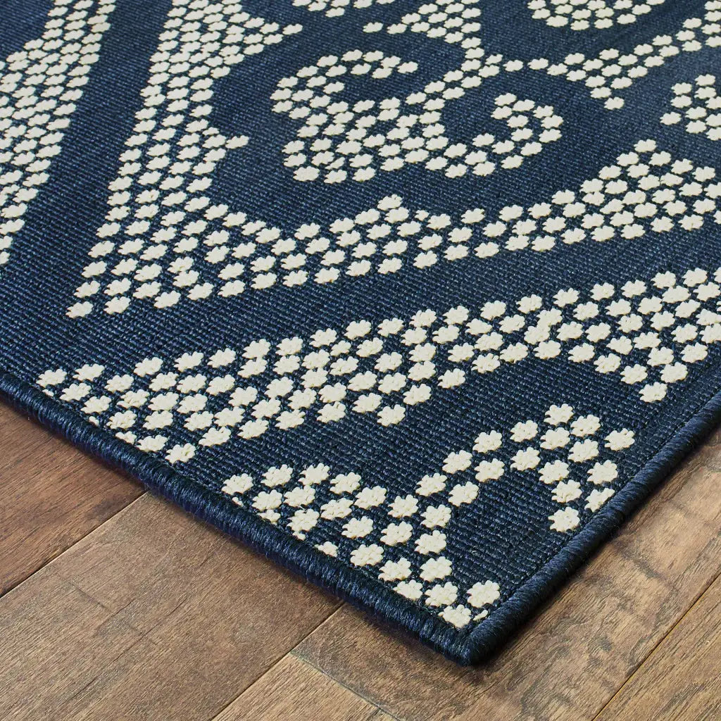 2' X 4' Blue and Ivory Geometric Stain Resistant Indoor Outdoor Area Rug - Homeroots - Flyclothing LLC