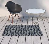 2' X 4' Blue and Ivory Geometric Stain Resistant Indoor Outdoor Area Rug - Homeroots - Flyclothing LLC