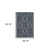 2' X 4' Blue and Ivory Geometric Stain Resistant Indoor Outdoor Area Rug - Homeroots - Flyclothing LLC