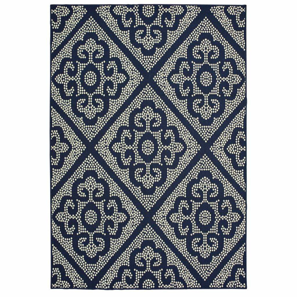 7' X 10' Blue and Ivory Geometric Stain Resistant Indoor Outdoor Area Rug - Homeroots - Flyclothing LLC
