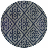 8' X 8' Blue and Ivory Round Geometric Stain Resistant Indoor Outdoor Area Rug - Homeroots