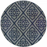 8' X 8' Blue and Ivory Round Geometric Stain Resistant Indoor Outdoor Area Rug - Homeroots - Flyclothing LLC