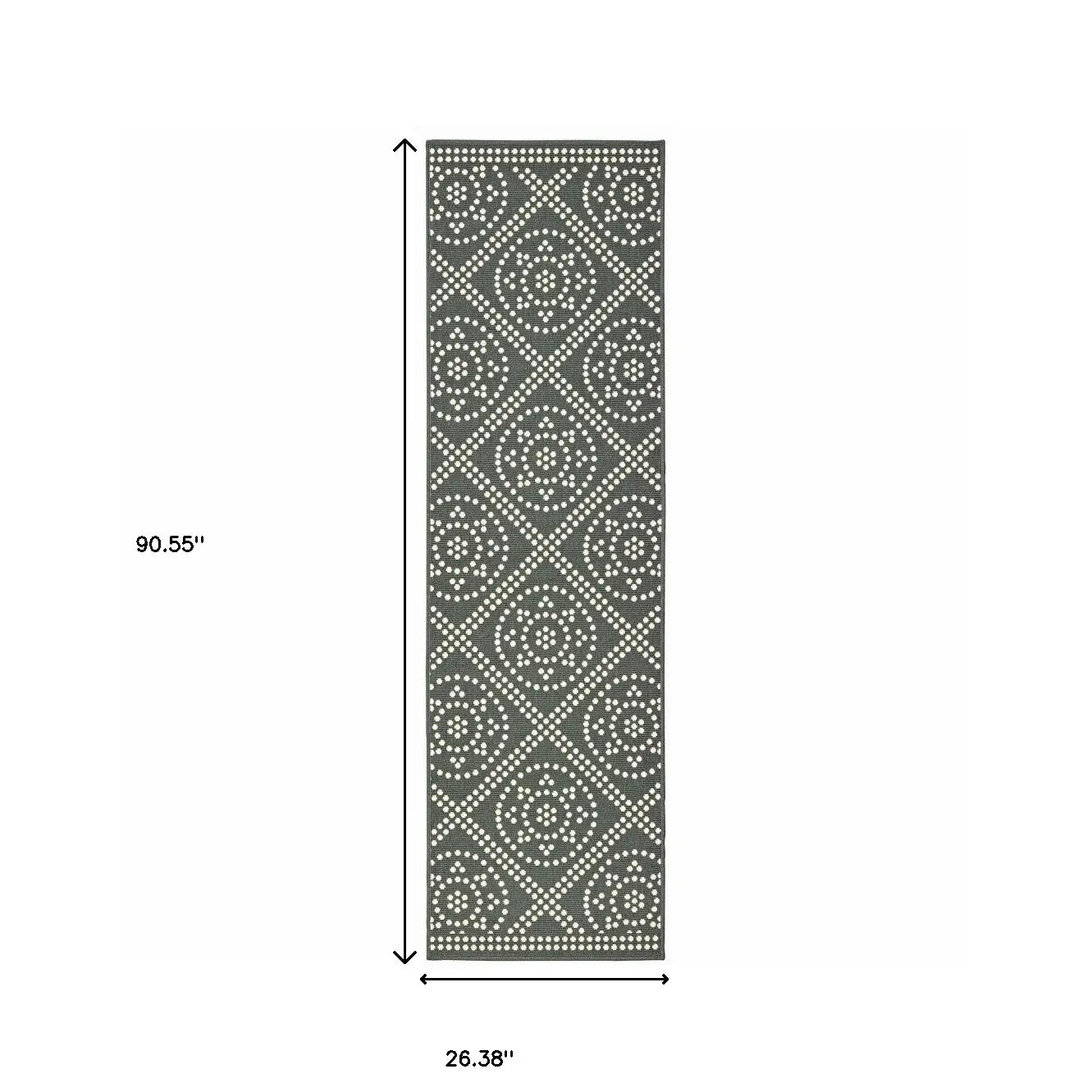 2' X 8' Gray and Ivory Geometric Stain Resistant Indoor Outdoor Area Rug - Homeroots - Flyclothing LLC