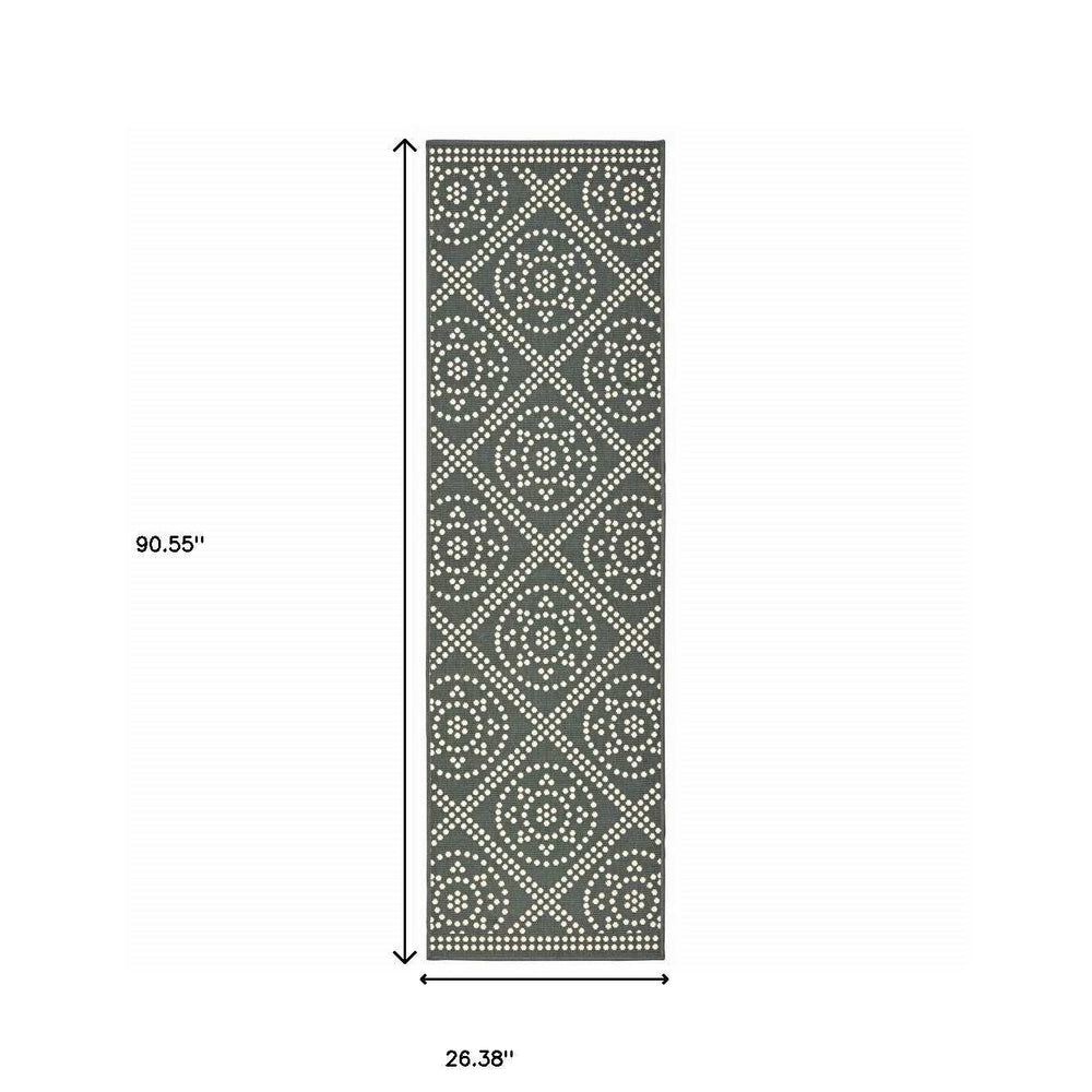 2' X 8' Gray and Ivory Geometric Stain Resistant Indoor Outdoor Area Rug - Homeroots - Flyclothing LLC