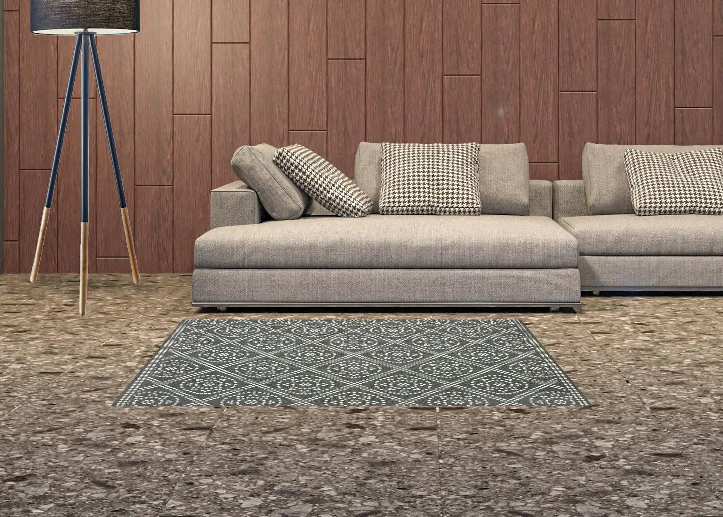 2' X 4' Gray and Ivory Geometric Stain Resistant Indoor Outdoor Area Rug - Homeroots - Flyclothing LLC