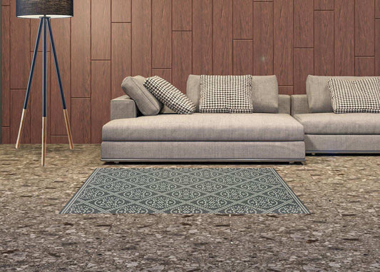 2' X 4' Gray and Ivory Geometric Stain Resistant Indoor Outdoor Area Rug - Homeroots - Flyclothing LLC