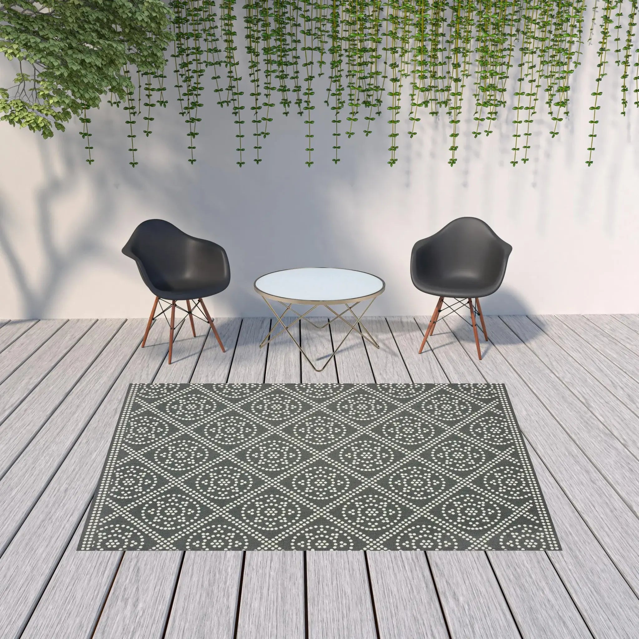 7' X 10' Gray and Ivory Geometric Stain Resistant Indoor Outdoor Area Rug - Homeroots - Flyclothing LLC