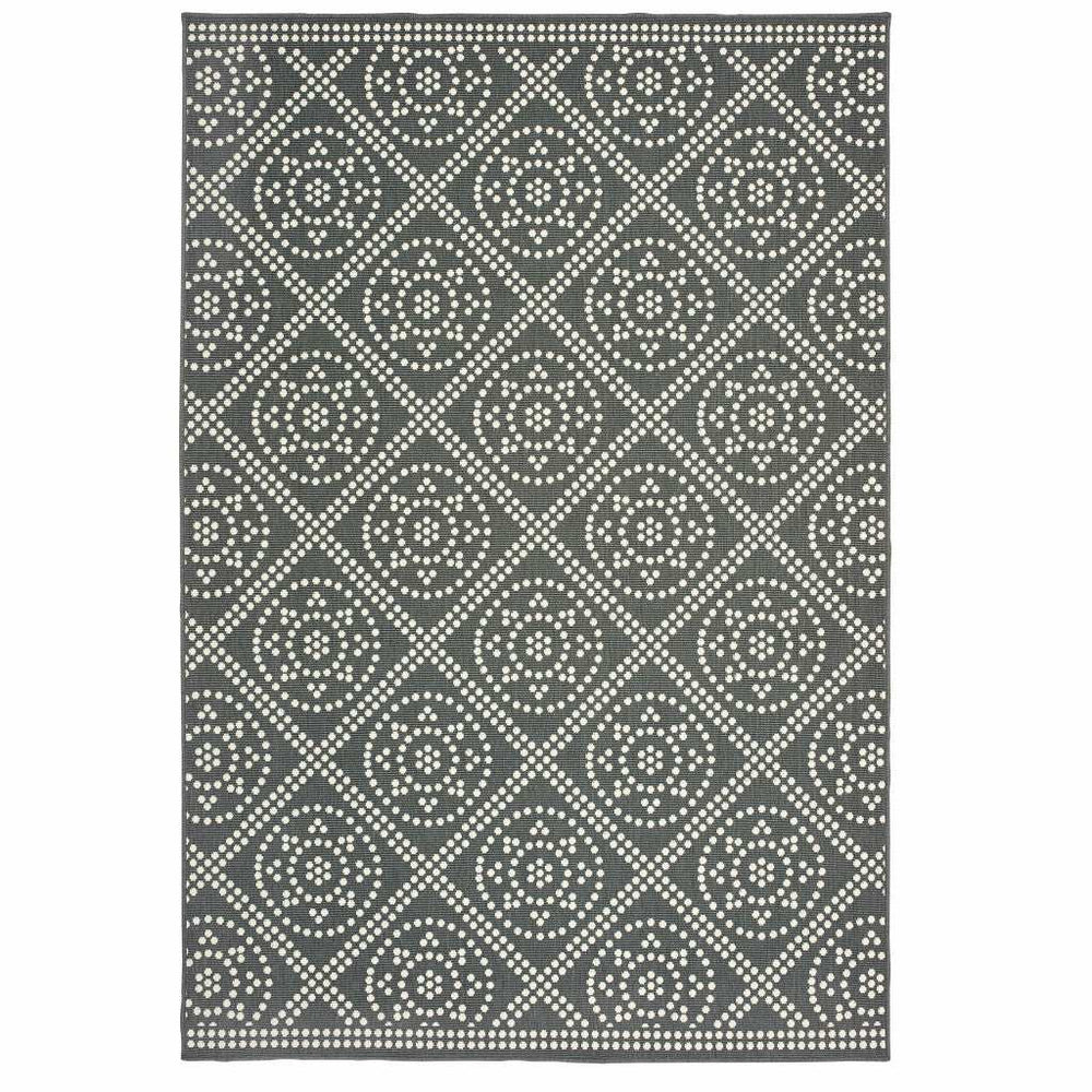 9' X 13' Gray and Ivory Geometric Stain Resistant Indoor Outdoor Area Rug - Homeroots - Flyclothing LLC