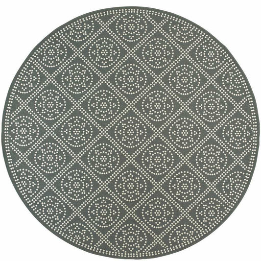 8' X 8' Gray and Ivory Round Geometric Stain Resistant Indoor Outdoor Area Rug - Homeroots - Flyclothing LLC