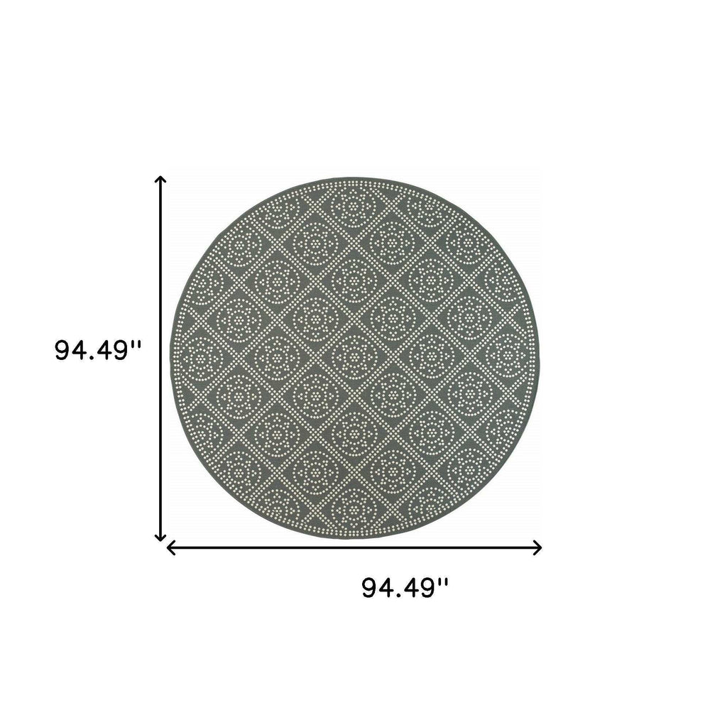 8' X 8' Gray and Ivory Round Geometric Stain Resistant Indoor Outdoor Area Rug - Homeroots - Flyclothing LLC