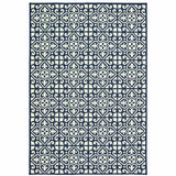 2' X 4' Ivory and Blue Geometric Stain Resistant Indoor Outdoor Area Rug