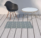 2' X 4' Ivory and Blue Geometric Stain Resistant Indoor Outdoor Area Rug - Homeroots